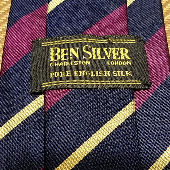 Ben Silver tie Navy Blue Yellow Diagonal stripes - Picture 2 of 4